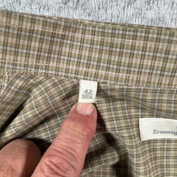 Ermenegildo Zegna Dress Shirt Mens 16.5 Multicolor Plaid Poplin Pleated Business - Picture 4 of 9